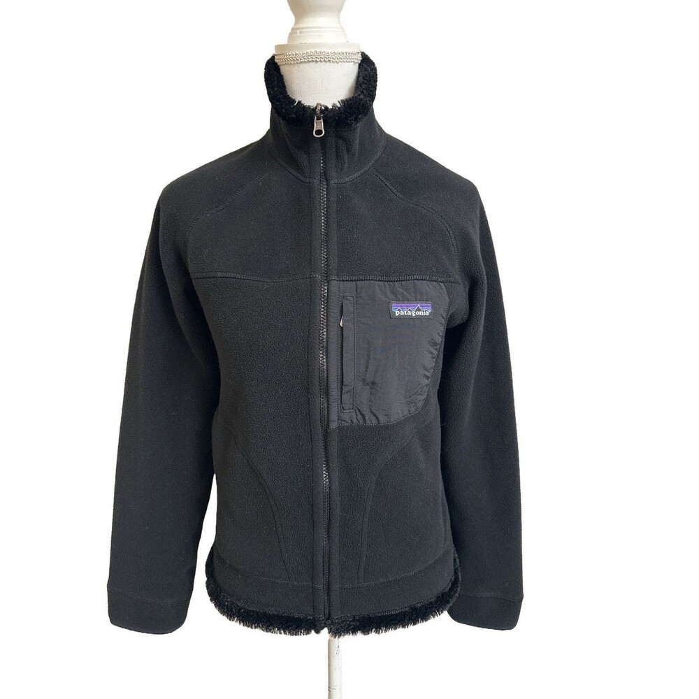 VTG PATAGONIA Jacket Women's S Black Synchilla Windzone Reversible Fleece Small